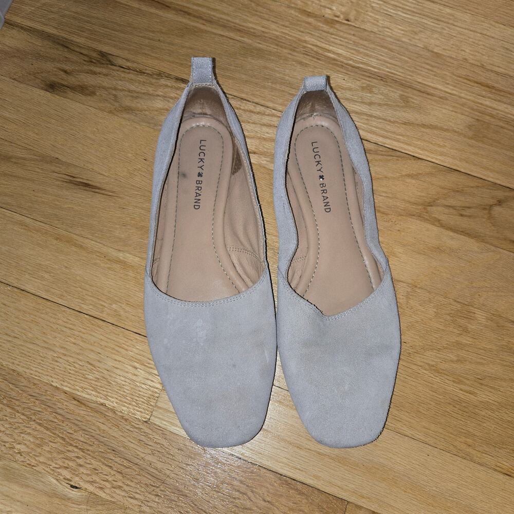 Lucky Brand Daymien tan suede square toe flats sz 9.5M Read